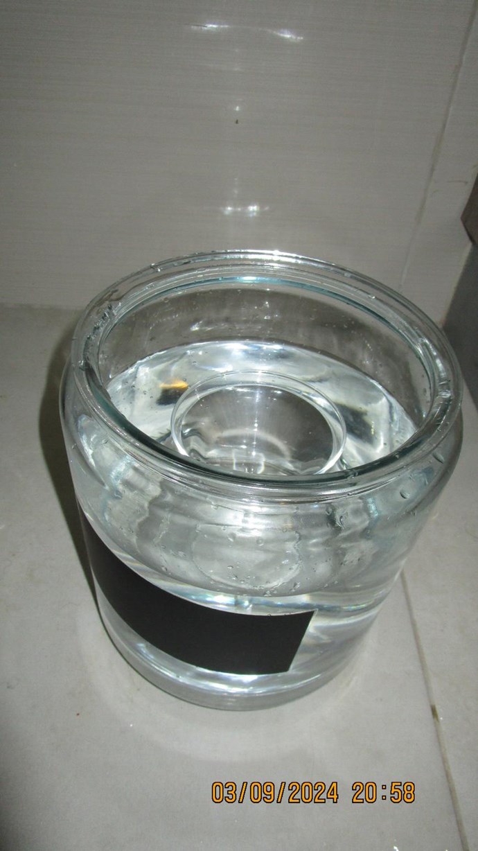 Pickle jar with 3l H2O and Martini glass