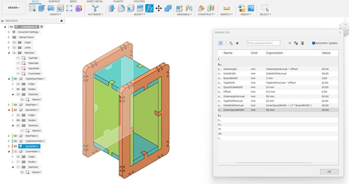 Fusion360 model and parameters